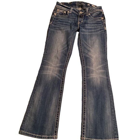 Miss Me Jeans Size 29 JE8013BR Bootcut Silver Tone Buttons Rhinestones, Metal Ac - Picture 3 of 7